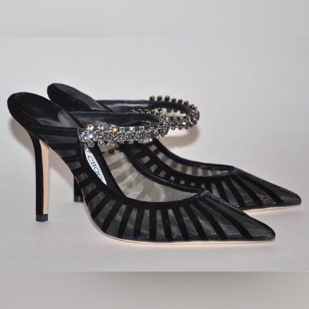 JIMMY CHOO Bing 100 Embellished Black Velvet Mule Heels New EU 36 US 6 $1195